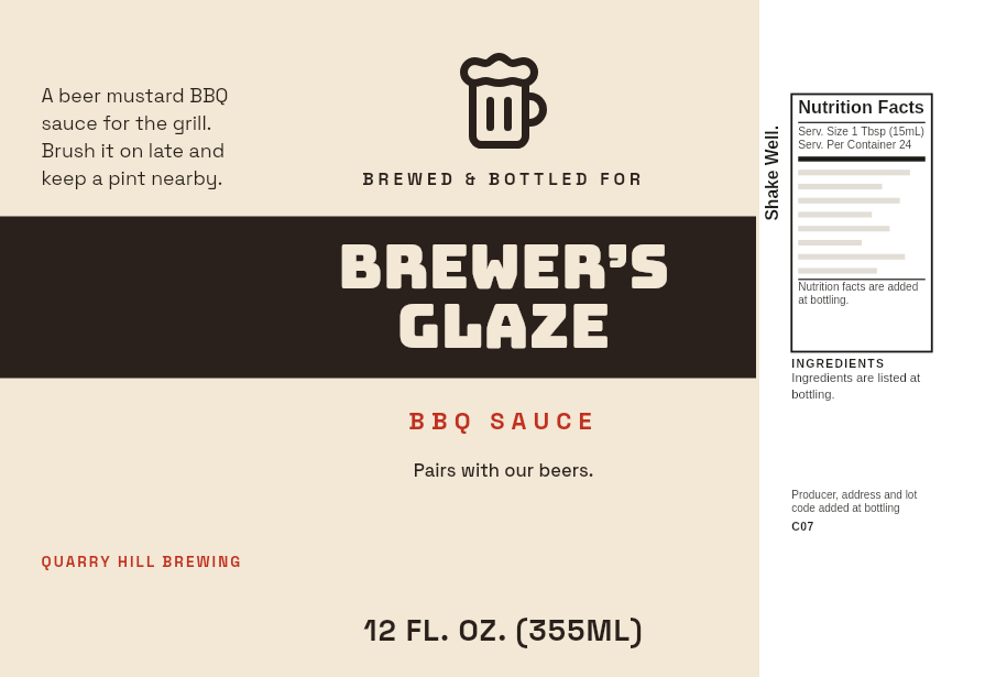 Brewery label “Brewer’s Glaze” on a 12 oz beer mustard BBQ sauce bottle
