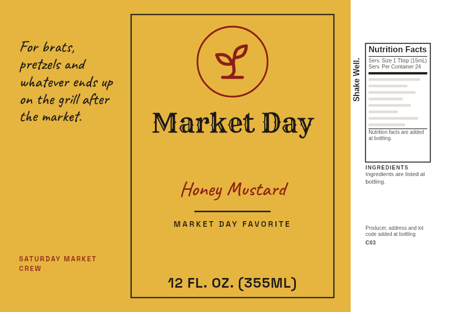 Market vendor label “Market Day” on a 12 oz honey mustard bottle