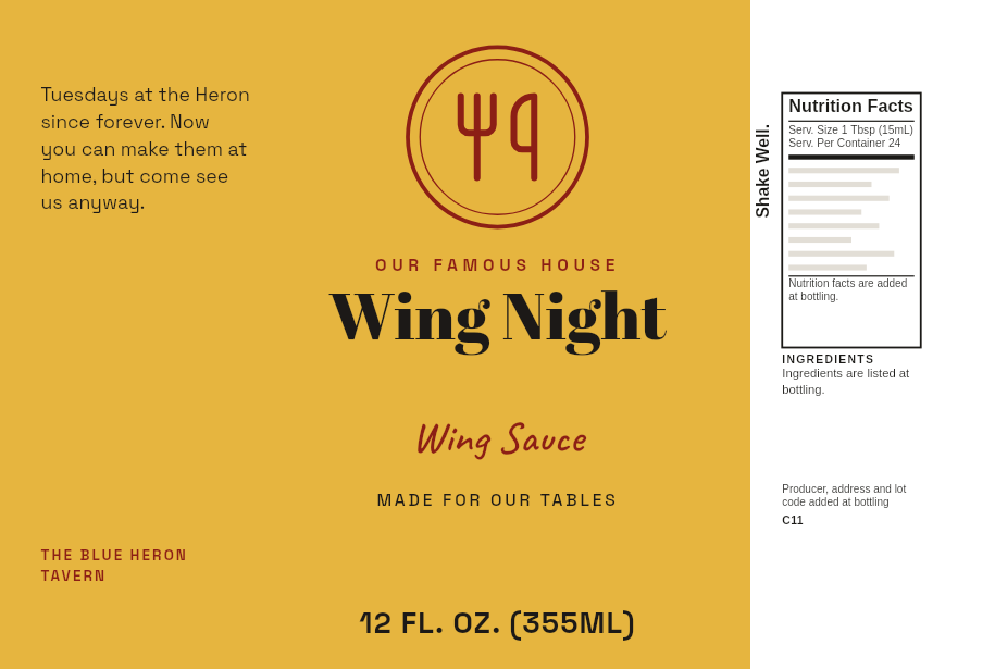 Tavern label “Wing Night” on a 12 oz wing sauce bottle