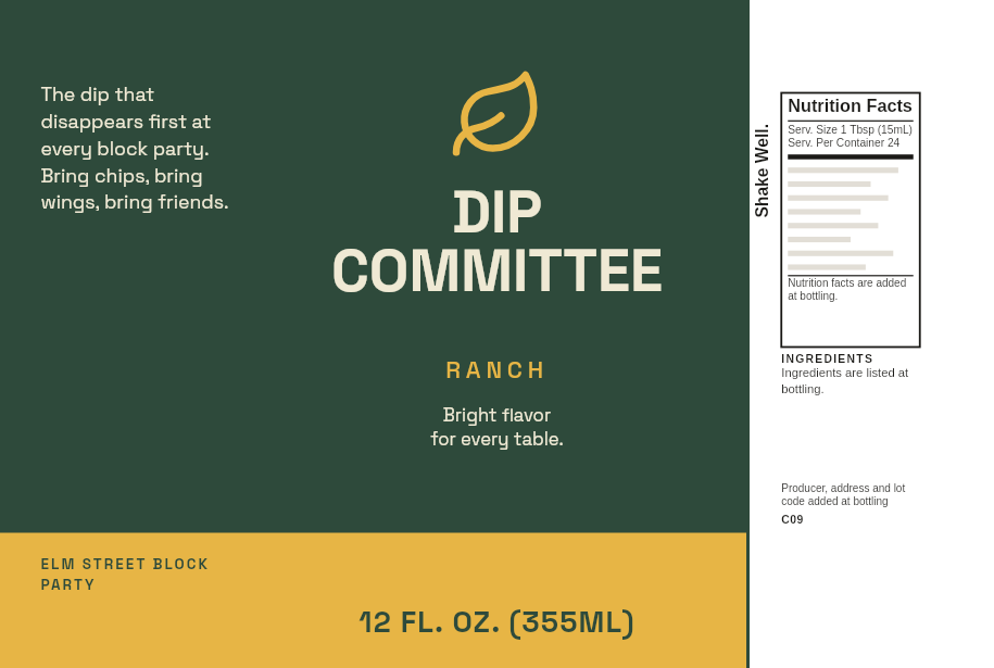 Label “Dip Committee” on a 12 oz habanero garlic ranch bottle